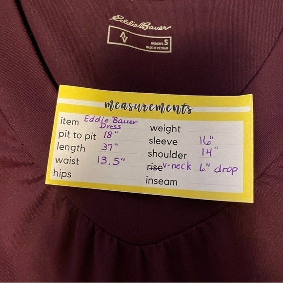 Eddie Bauer Travex Dress Purple Knit Flare V Neck 3/4 Sleeve Size S - Picture 10 of 10